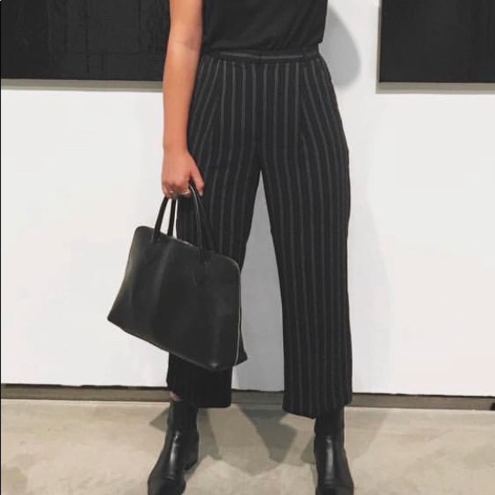 Aritzia Wildred Modesto Black Pinstripe Cropped Dress Pants